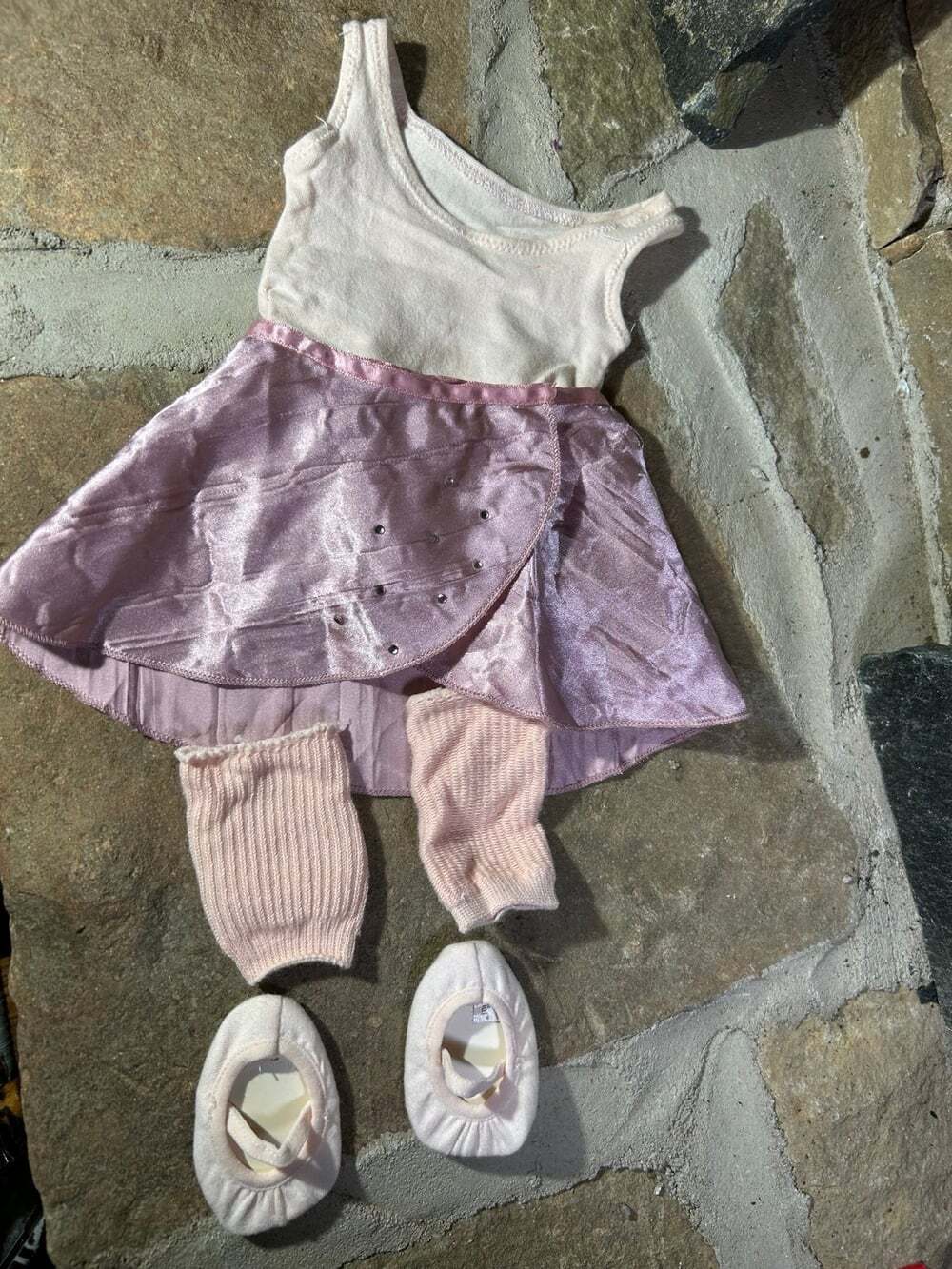 American Girl Doll pink dance leotard,shoes,skirt and leg warmers ,hanger